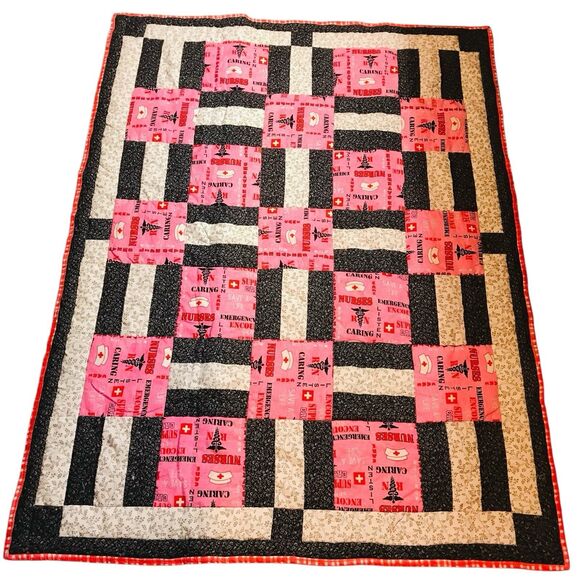 Handmade Comforter Throw Blanket Machine Quilted Nurses Support 56x43 Inches - Picture 5 of 12